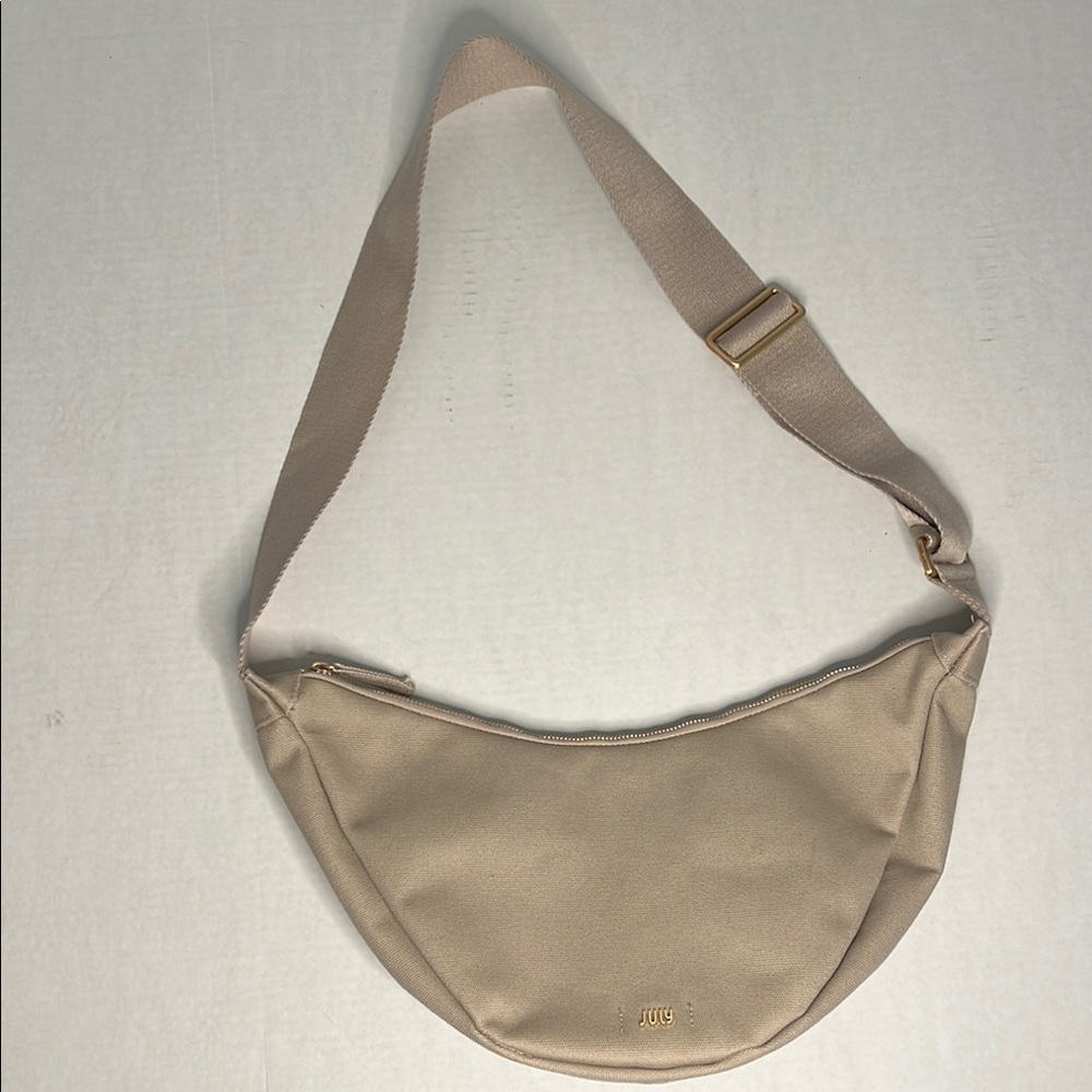 JULY EVERYDAY CRESENT BAG TAN/ CREAM COTTON SHOULDER CROSSBODY BAG